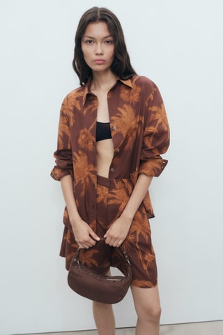 Chemise coton en imprimé palmiers - Marron