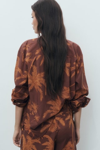 Chemise coton en imprimé palmiers - Marron