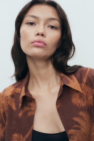 Chemise coton en imprimé palmiers - Marron