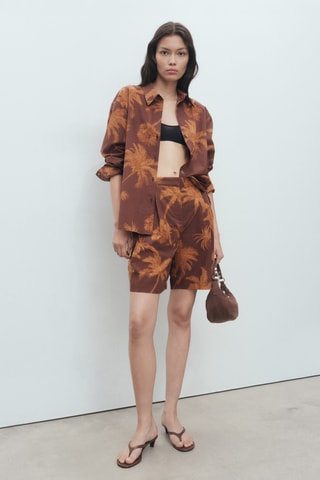 Chemise coton en imprimé palmiers - Marron