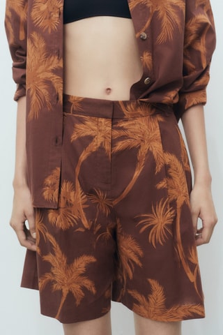 Bermuda coton en imprimé palmiers - Marron
