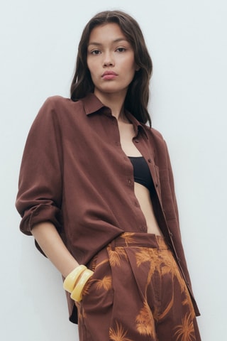 Bermuda coton en imprimé palmiers - Marron