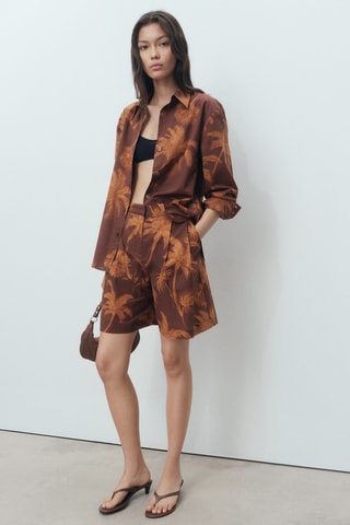 Bermuda coton en imprimé palmiers - Marron