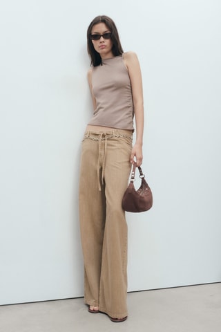 Top maille bretelles asymétriques - Sable