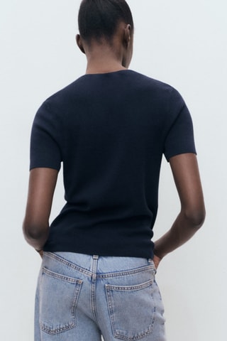 Pull-over maille fine manches courtes - Bleu marine