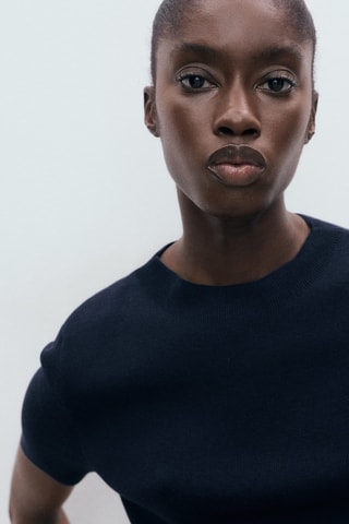 Pull-over maille fine manches courtes - Bleu marine