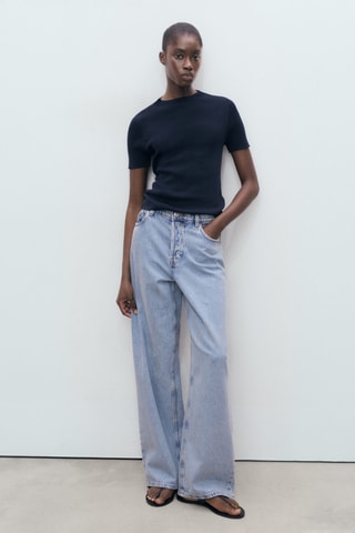 Pull-over maille fine manches courtes - Bleu marine