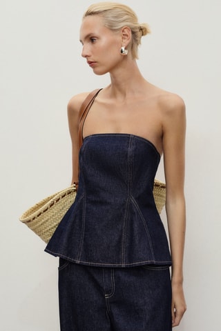 Top denim péplum - Bleu