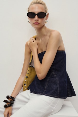 Top denim péplum - Bleu