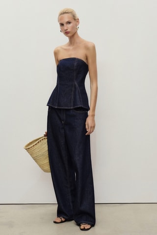 Top denim péplum - Bleu