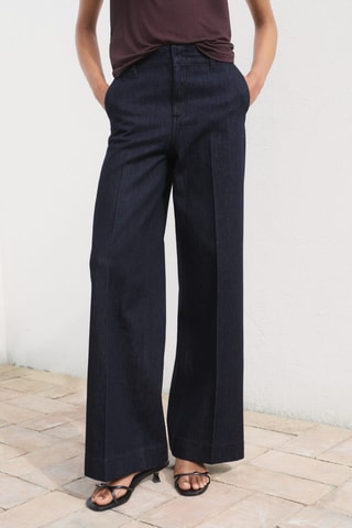 Pantalon denim wideleg taille haute - Bleu