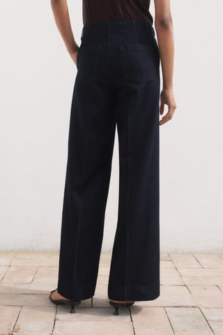 Pantalon denim wideleg taille haute - Bleu