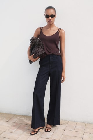 Pantalon denim wideleg taille haute - Bleu