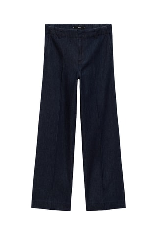 Pantalon denim wideleg taille haute - Bleu