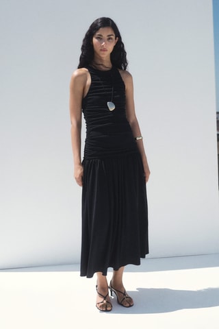 Robe midi froncée - Noir