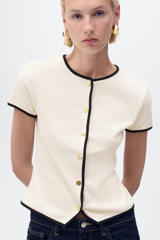 T-shirt coton liserés contrastants - Ecru