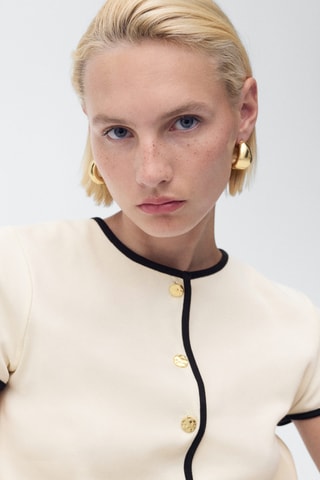 T-shirt coton liserés contrastants - Ecru