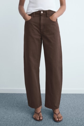 Jean barrel taille haute - Chocolat