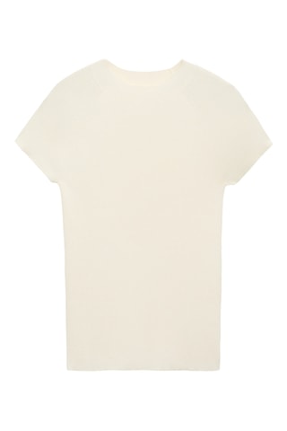 Pull maille côtelée manches courtes - Ecru