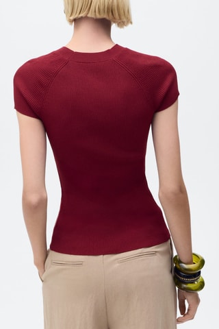 Pull maille côtelée manches courtes - Rouge