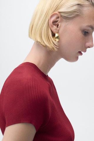 Pull maille côtelée manches courtes - Rouge