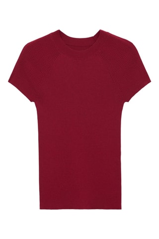 Pull maille côtelée manches courtes - Rouge