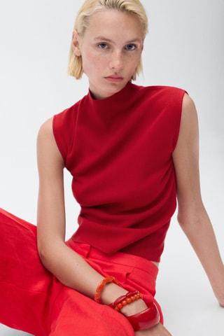 Top maille col montant - Rouge