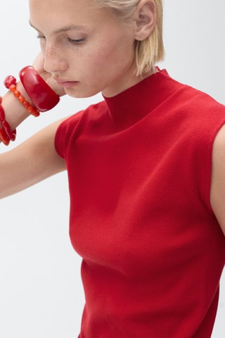 Top maille col montant - Rouge