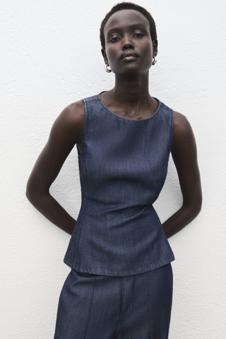 Top crop denim - Bleu