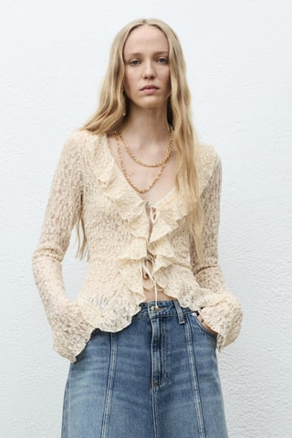 Blouse volantée dentelle - Ecru