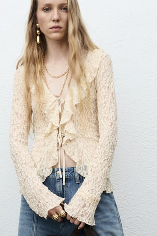 Blouse volantée dentelle - Ecru