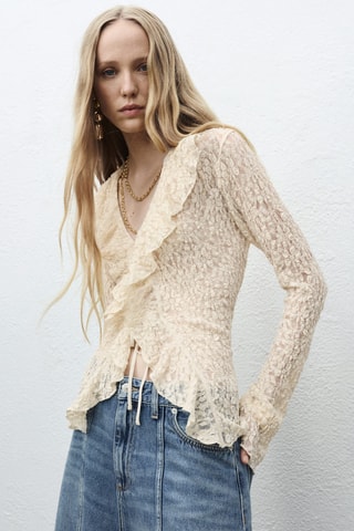 Blouse volantée dentelle - Ecru