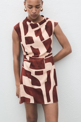 Robe imprimée col bénitier - Ecru