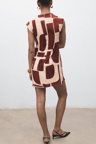 Robe imprimée col bénitier - Ecru