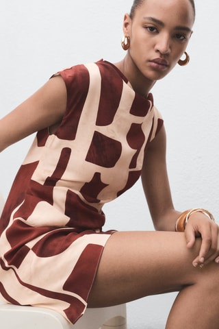 Robe imprimée col bénitier - Ecru