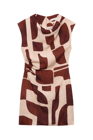 Robe imprimée col bénitier - Ecru