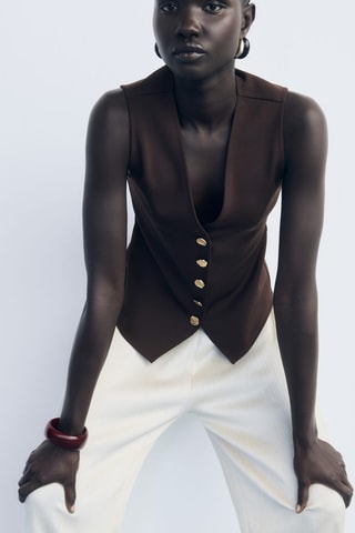 Gilet boutons bijoux - Marron