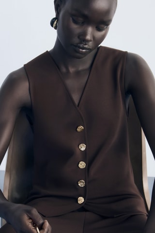 Gilet boutons bijoux - Marron