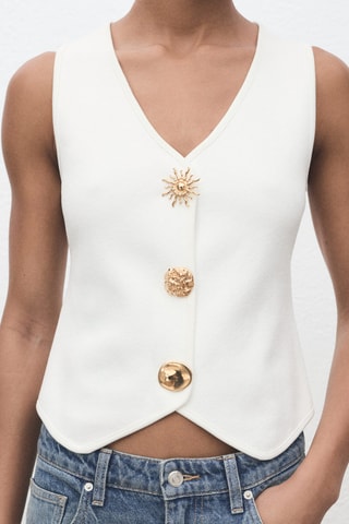 Gilet maille boutons bijoux - Blanc