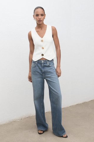 Gilet maille boutons bijoux - Blanc