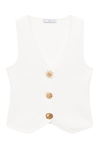 Gilet maille boutons bijoux - Blanc