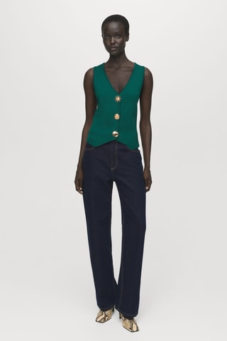 Gilet maille boutons bijoux - Vert foncé