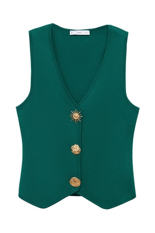 Gilet maille boutons bijoux - Vert foncé