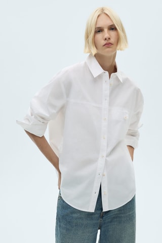 Chemise coton bouton décoratif - Blanc cassé