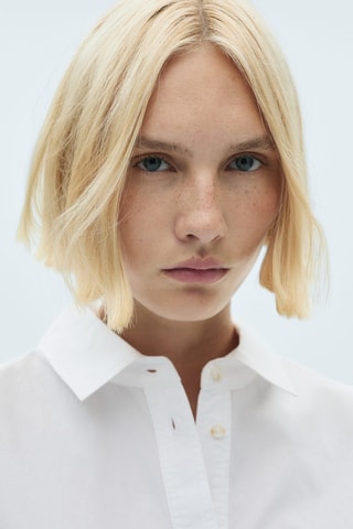 Chemise coton bouton décoratif - Blanc cassé