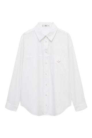 Chemise coton bouton décoratif - Blanc cassé