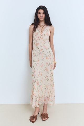 Robe drapée avec imprimé fleuri - Saumon