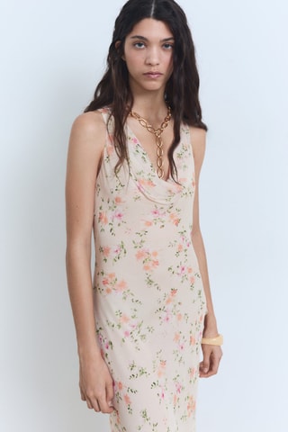 Robe drapée avec imprimé fleuri - Saumon