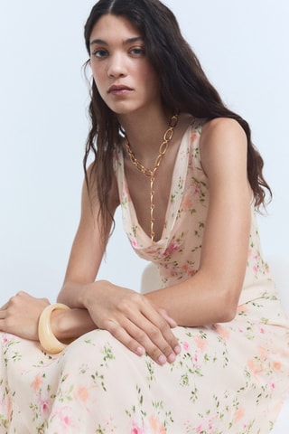 Robe drapée avec imprimé fleuri - Saumon