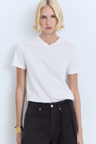 T-shirt coton col en V - Blanc